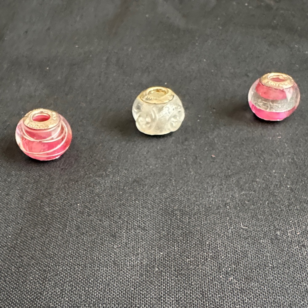 Murano Pink and Clear Glass Beads Charms